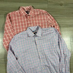 Lot of 2 Hangin Out Johnnie O Windowpane Plaid Button Shirt Multicolor Size M